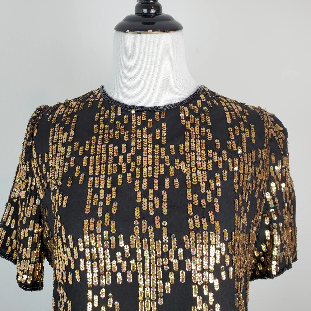 Vintage Laurence Kazar Top Silk Beaded Sequin Shiny Holiday New Years Glam 80s - Picture 4 of 10